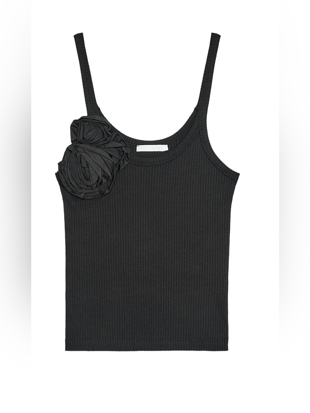 Zara Black Ribbed Tank Top with Shoulder Rosettes